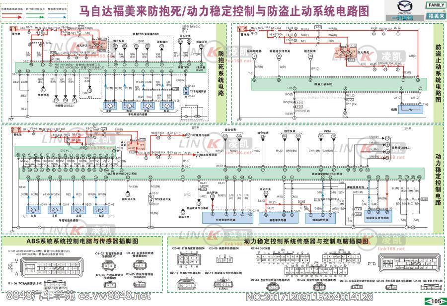 马自达福美莱 防抱死、动力稳定控制与防盗止动系统电路图